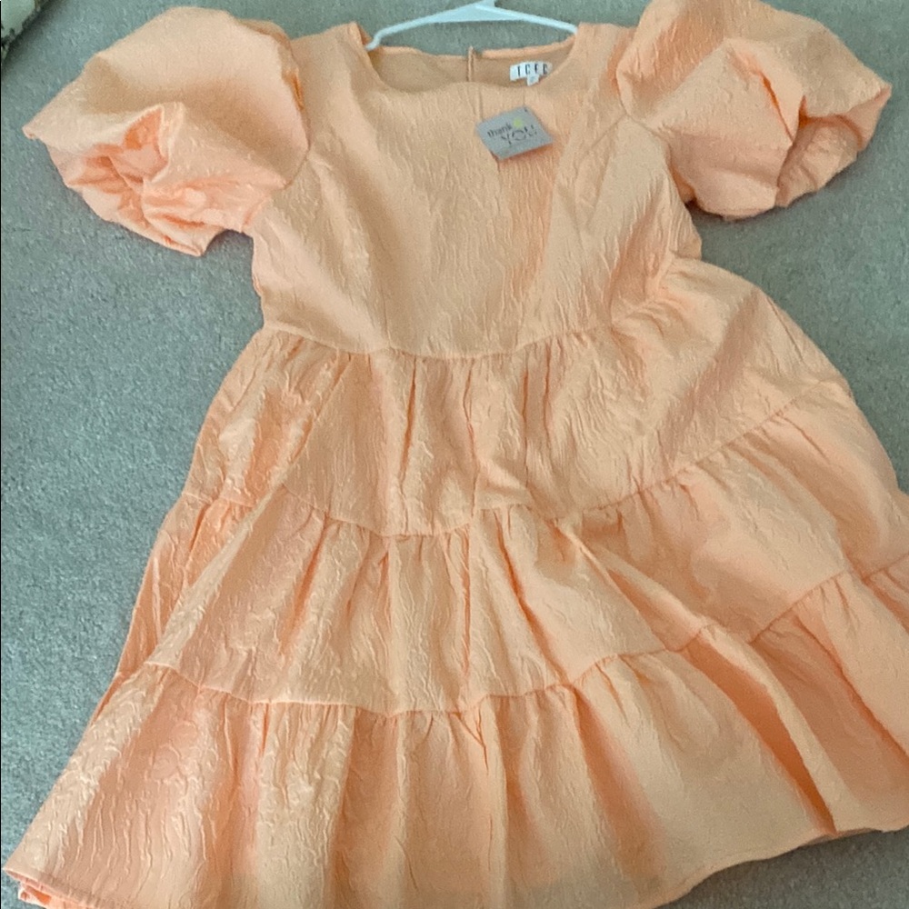 Vu Orange and Pink Smocked Tiered Sundress